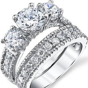 Wedding Band 1.25 Carats Sterling Silver Past Present Future 2-Pc Bridal